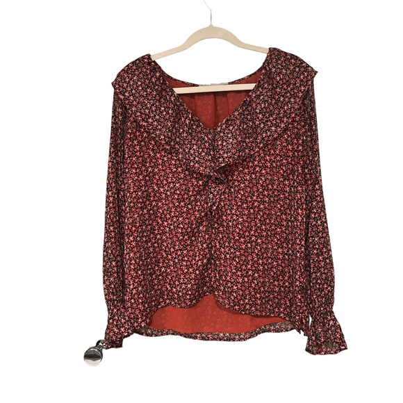 Loft Floral Ruffle Blouse, Dark Permisson, Sz S - Picture 4 of 15